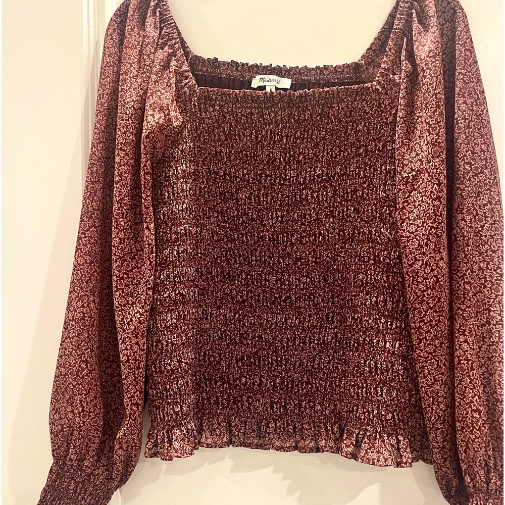 Madewell blouse, maroon and tan